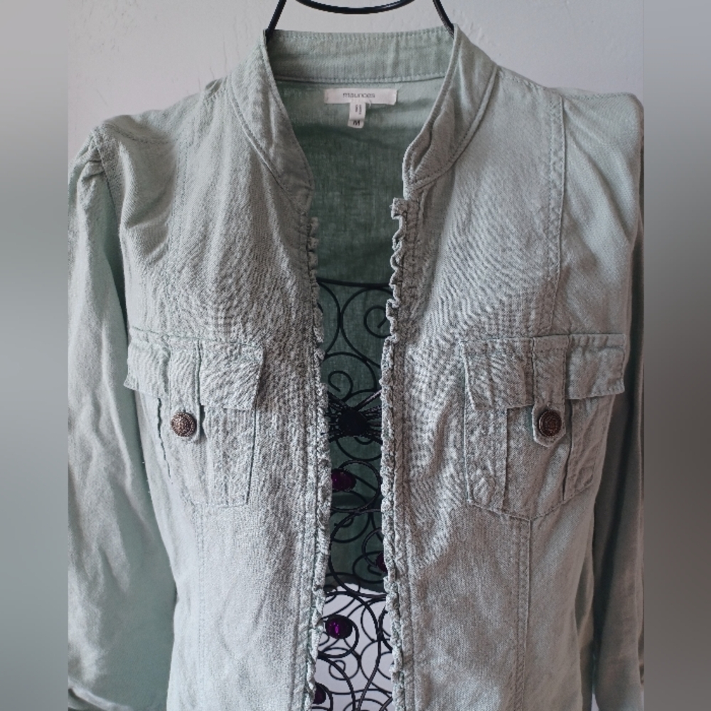 Maurices Pale Mint Open Front Linen Blend Jacket - Picture 2 of 6